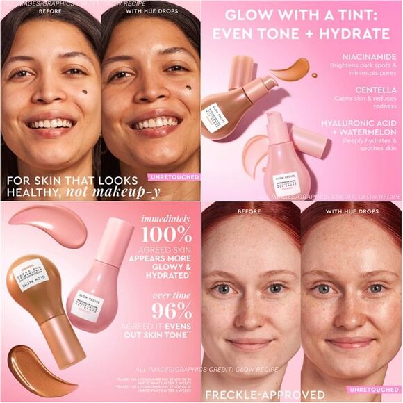 LIKE NEW GLOW RECIPE Watermelon Glow Niacinamide Hue Drops Sun Glow Dew Drops - Picture 3 of 12